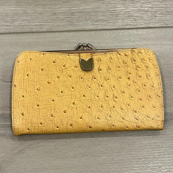 BOND STREET OSTRICH SKIN Coin Purse and Wallet. KISS LOCK. Vintage RARE - Picture 1 of 10